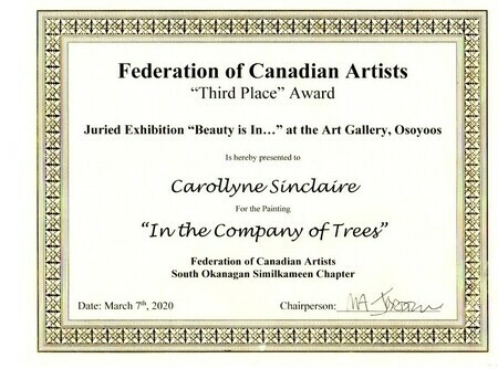 3rd Place Award for 'In the Company of Trees' for the 2020 FCA SOS 'Beautyis in' Show
